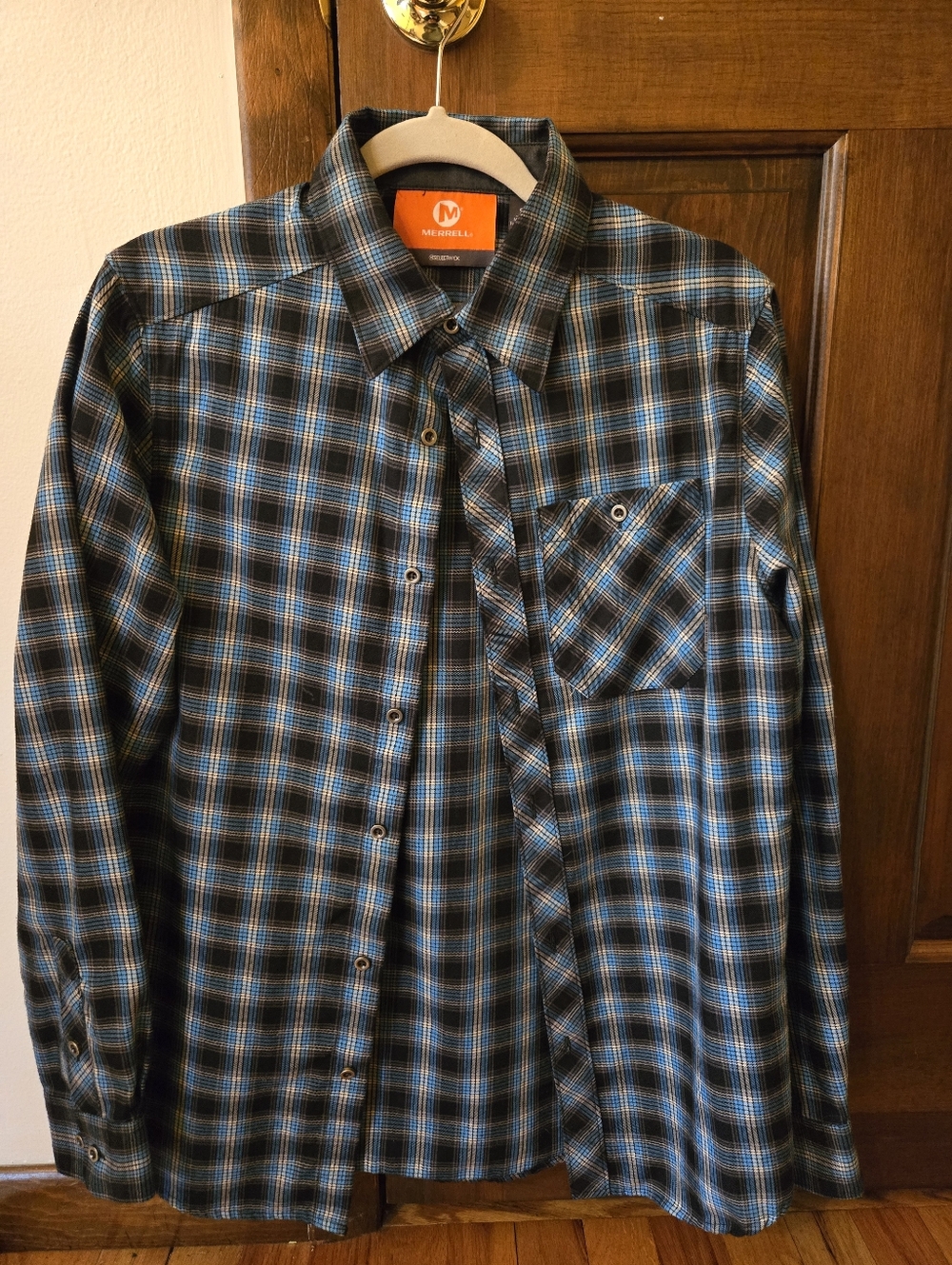 Merrell Men's Black and Blue Plaid Button-Down Shirt